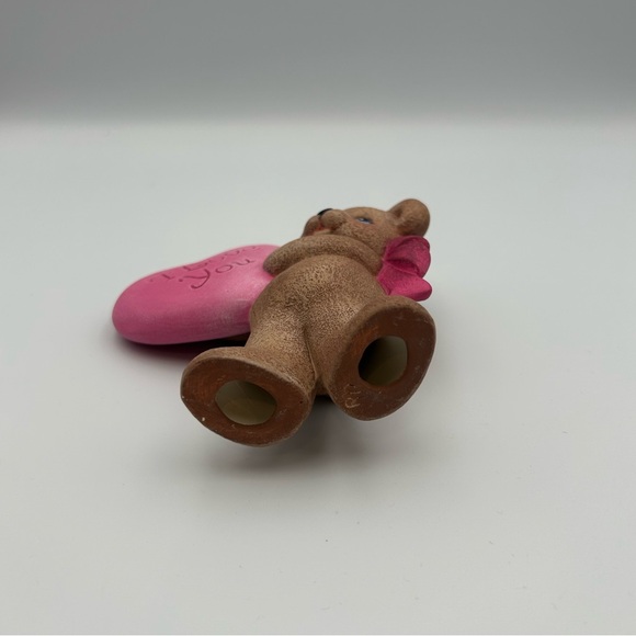 Hand-Painted Ceramic Brown Teddy Bear With Pink “I Love You” Heart Decor - Picture 4 of 7